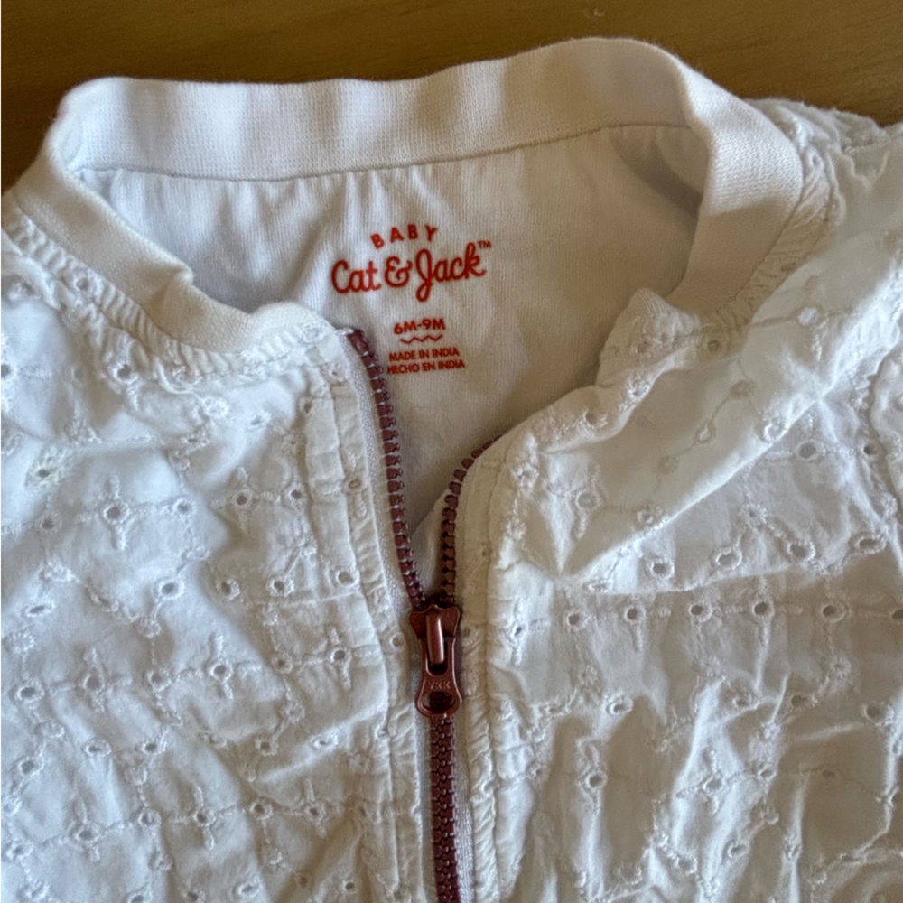 Cat & Jack White Eyelet Zip Front Baby Jacket with Rose Gold Zipper